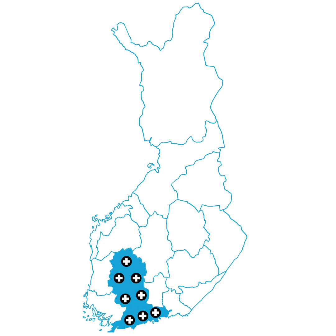 Kattoklinikan palvelualue kattotöille Pirkanmaan, Kantahämeen ja Uudenmaan alueilla.